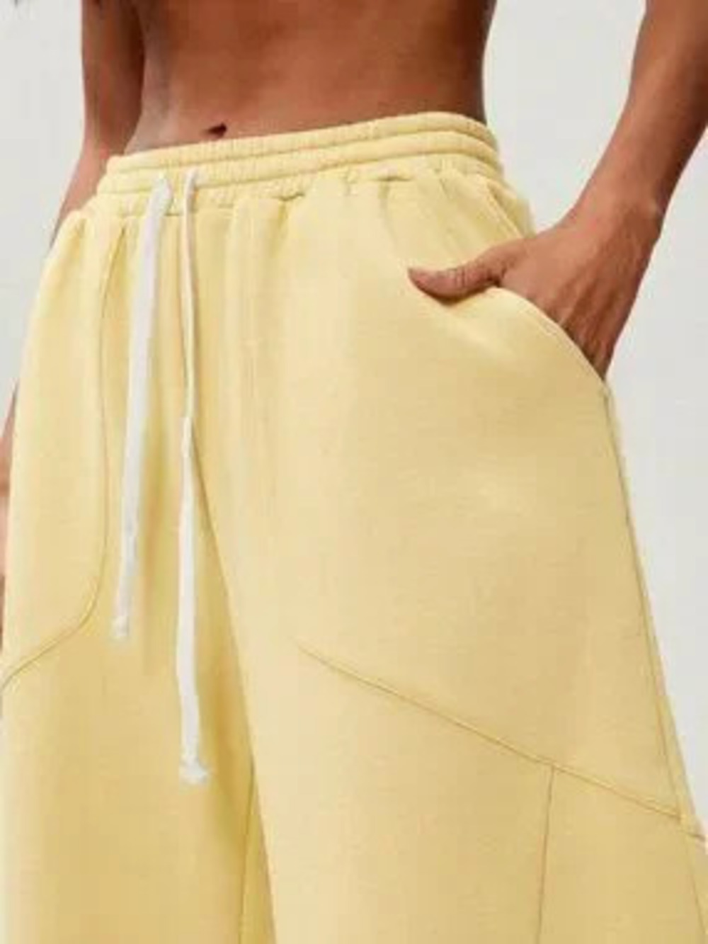 Light Yellow Casual Women's Oversized Barrel Leg Cozy Barrel Sweatpants - Picture 4 of 5